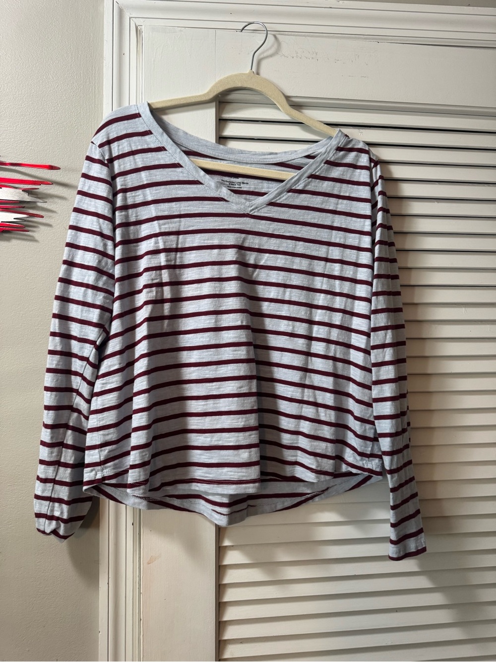 Striped Long-Sleeve V-Neck Top